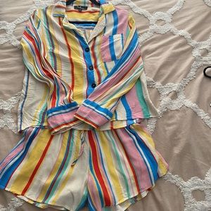 Pajama Inspired Pastel Stripe Short set Lulus Size Small